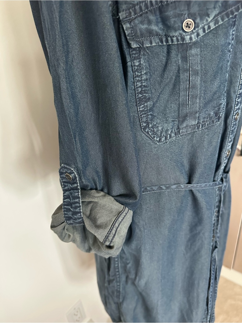 Parasuco Denim Shirt Dress XL Blue Button Front Costal Western Chic Tunic Dress - Picture 5 of 12
